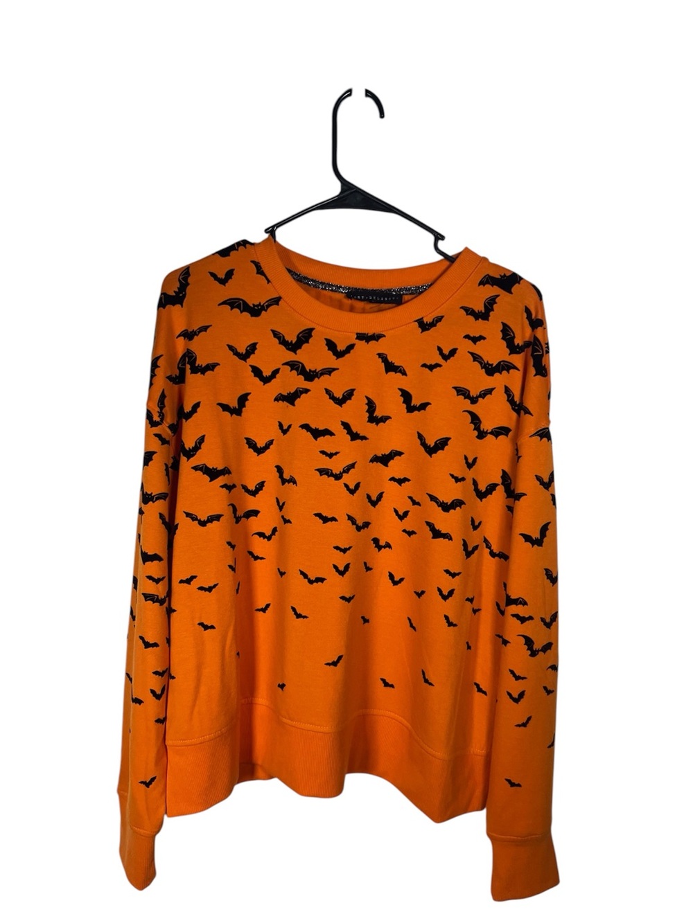 Orange Bat-Print Crewneck Sweater - Women's Halloween Pullover Size L